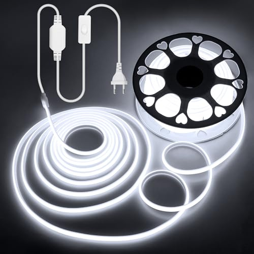 ALITOVE COB LED Streifen 30M Wasserdicht Kaltweiß 6000K LED Band Aussenbereich 230V Direktanschluss mit Schalter für Schlafzimmer Garten Terrasse DIY-Beleuchtung und Heimdekoration