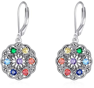 Mandala Chakra Ohrringe für Damen 7 Chakra Yoga Lotus Ohrhänger aus 925er Sterlingsilber Chakra Schmuck für Damen