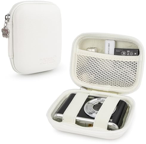 Veki Digital Camera Case Compatible With KODAK PIXPRO FZ45 FZ55/ for Canon G7X Mark II/for CAMKORY DC403 FHD 1080P Digital Point and Shoot Vlogging/SD Card, Travel Carry Case Bag (White)