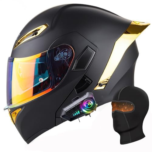 Yirunfa Bluetooth Motorradhelm mit Doppelvisier, Klapphelm mit Bluetooth, Integriert Motorradhelm ECE Zertifiziert mit Doppelvisier, mit Eingebautem Mikrofon für Männer und Frauen S~XL