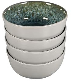 Scandi Home Stockholm Reactive Glaze Tableware Collection – 16-Piece Sets & Individual Sets (Grey & Blue, 4 Cereal Bowls)