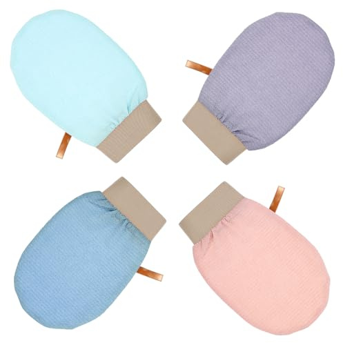 Classicseali 4 Stück Peeling-Handschuhen, Hamam Peelinghandschuh, Unisex Peelinghandschuh Körper, Kessa Handschuh zur Förderung der Durchblutung und Entfernung von Hautschuppen, Mehrfarbig