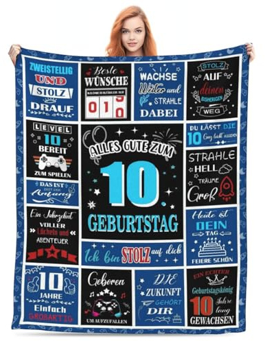 FestiKiva Geschenk zum 10. Geburtstag für Junge, Decke 150 x 130 cm Cool Wolldecke als Geburtstagsgeschenk für 10-Jährige, Dekoration für den 10. Geburtstag (10. Geburtstag-Blau)