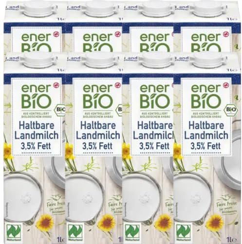 ENER H-Milch Landmilch 3,5 % Fett – 1 L | Haltbar & ideal für Kaffee, Müsli & Alltag, 8 Er