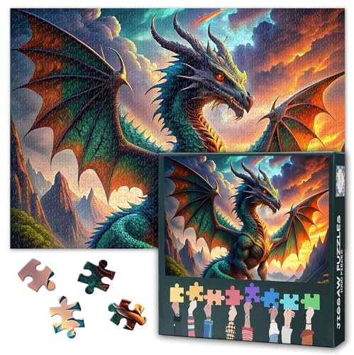 Herausforderende majestätische Drachen Jigsaw Puzzles 1000 Stück - Fantasy | Mächtige drachen jigsaws als geschenke für fantasy fans jungen puzzle liebhaber intelligenz puzzle für spiel nächte 50cmx70cm