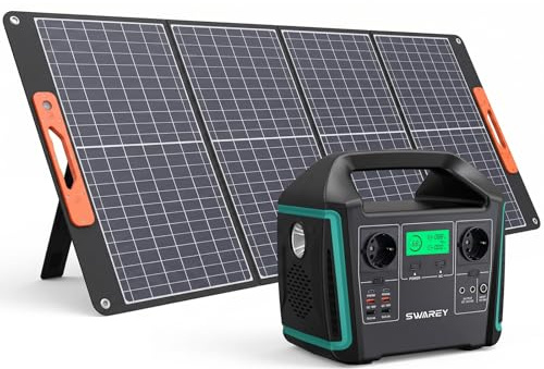 SWAREY Pack Générateur Solaire 1000W + Panneau 100W Pliable Station d'Énergie Portable 726Wh Prise AC 220V Silencieuse, Ports USB/QC3.0/Type-C PD 65W, Pour Camping, Voyage, Urgence