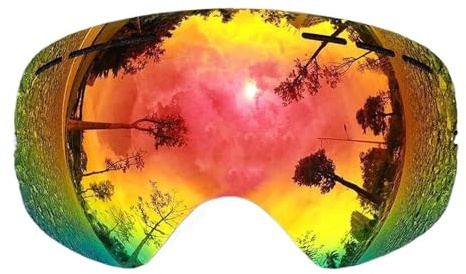PSNKLMM Sunny Cloudy Lens for Ski Goggles Anti-Fog UV400 Large Spherical Glasses Snow Eyewear Lenses(Only Lens)(Lense red)