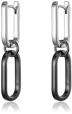 PHNIBIRD Ohrringe Schwarz Hängend Silber 925 Zweifarbig Eckig Ohrringe 37mm | Hypoallergen,Unisex,Geometrie,Minimalistisch Modeschmuck,Bicolor Ohrringe,Langlebig,Leicht,mit Eckige Anhänger,für Alltag