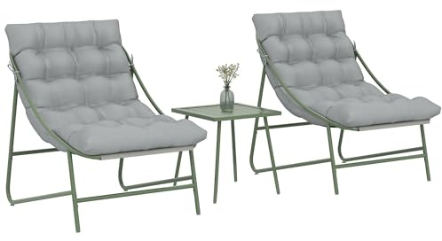Outsunny Conjunto de Mesa y Sillas de Terraza Exterior de 3 Piezas, Muebles de Jardín Exterior con Cojines, 2 Sillas Lounge, Mesa de Café y Estructura de Acero, para Patio, Gris Claro