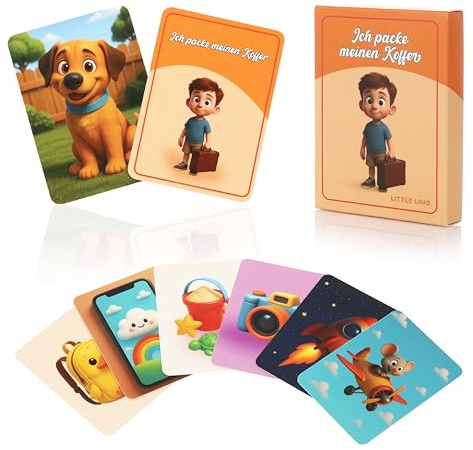 Little Lino Ich packe Meinen Koffer Kartenspiel - Gesellschaftsspiel Reisepiel - Vorschule Geschenk für Jungen und Mädchen ab 4 5 6 Jahren