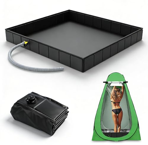 Wxeadu Base Doccia Pieghevole, 2 in 1 Piatto Doccia Portatile con 1 Metro Tubo di Scarico, Oxford Doccia da Campeggio per il Bagno Degli Animali Domestici, Campeggio, Viaggio (104 x 104 x 13 cm)