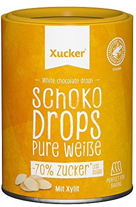 Xucker Weiße Schokoladen-Drops, mit Xylit, ohne Zuckerzusatz- min. 35% Kakao-Gehalt, Chocolate Drops 200 g