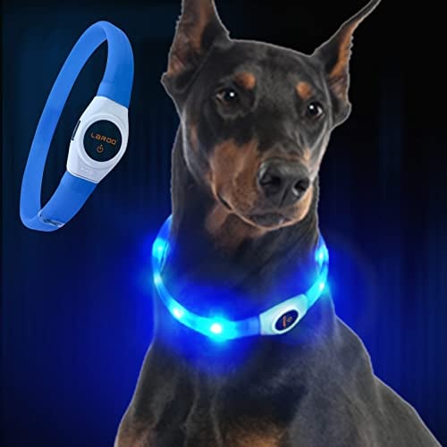 LaRoo LED Hundehalsband USB Wiederaufladbarer Night Safety Hundehalsband Leuchtend Halsband für Mittleren Großen und Langhaarigen Hund -3 Modus (Blau, 65CM*2.5CM)