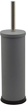 Harbour Housewares Toilet Brush and Holder - Matte Grey - Pack of 1 - Round Toilet Bowl Brush & Holder Stainless Steel Bathroom Deep Cleaning Scrub