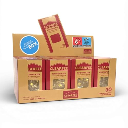 Clearfee 20x 30er Päckchen Zigarettenfilter | mit Reise-Etui | 8mm Regular | Zigarettenspitzen Microfilter | Plastik Filter-Aufsatz | BPA Frei (600er Display)