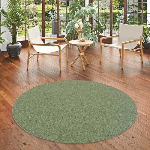 Snapstyle Schlingen Teppich Alma Grün Meliert Rund, Pflegeleicht & Strapazierfähig, Ideal für Wohnzimmer & Schlafzimmer, Moderner Hochflor Teppich,