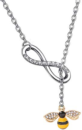 Crystal Bumblebee Pendant Y Necklace Infinity Love Charm Flying Honeybee Insect Jewelry Teacher Necklace Gifts (25.5inches Y Necklace)