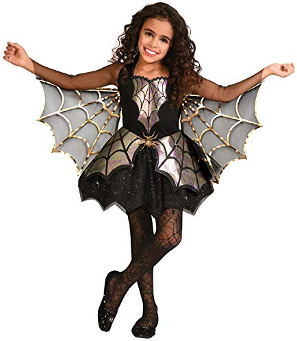 amscan 9905066 Childs Iridescent Gold Spider Girl Fancy Dress Halloween Costume (Age 4-6 Years)