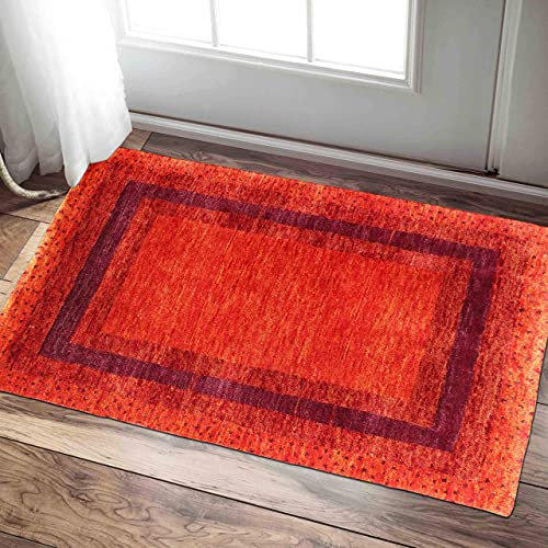 Pierson Gabbeh Orient Teppich, traditionelles handgeknüpftes indisches Design, 60 x 90 cm, Rot