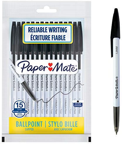 PAPER MATE 2108182 45 Kugelschreiber | mittlere Spitze (1,0 mm) | schwarze Tinte | 15 Stück