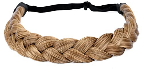 BOBIYA 2 Stränge Kunsthaar Geflochtenes Stirnband Klassisch Grob Geflochtene Zöpfe Elastisches Stretch Haarteil (Dirty Blonde)