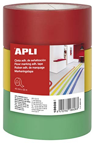 APLI 18608 - Pack 3 självhäftande tejp PVC röd, gul och grön 40 mm x 33 m 160 μm