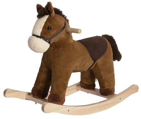 Rock My Baby Rocking Horse, Dark Brown Horse Rocker for Toddlers 18M+, Plush Ride on Horse Toy with Realistic Sound,Soft Stuffed Filling, CPC Certified