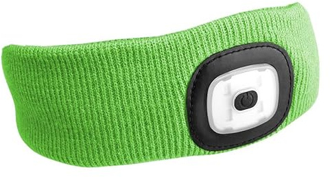 Stirnband mit Stirnlampe 180 lm, wiederaufladbar, USB, Einheitsgröße, Baumwolle/PE, fluoreszierend grün