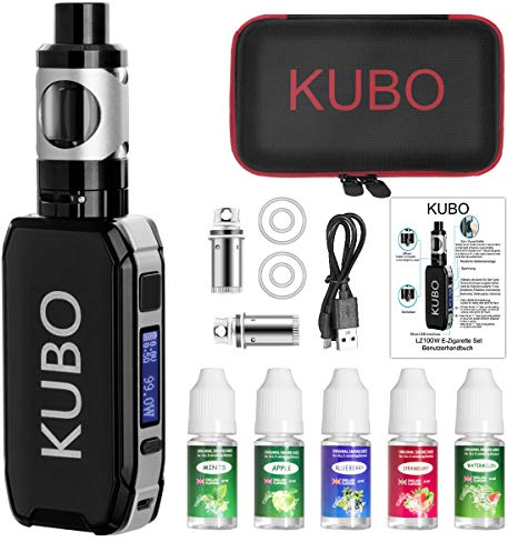 Cigarrillo electrónico Kit Cigarro electrónico y 5x10ml E líquido 100W Mod con 0,5 Ohm/ 2ml Atomizador 2200 mAh Batería Vape, Pantalla LED de vatio ajustable 0,0mg nicotina E Cigarette LZ100W - Negro