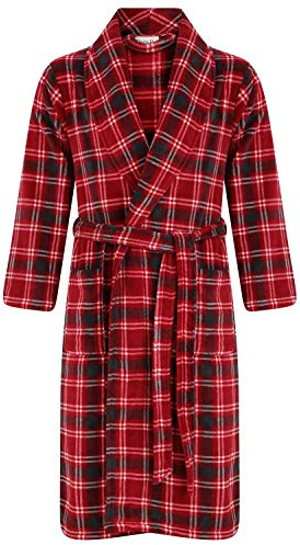 Walker Reid Herren-Bademantel, kariert, weich, Korallen-Fleece, Größe S - 4XL Gr. XL, rot