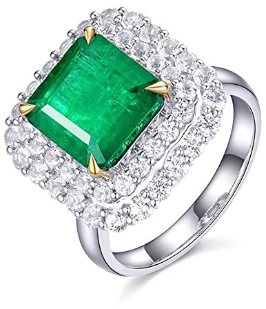 Beydodo Trauring Weißgold 750 Echt, Verlobung Ringe Damen 4-Steg-Krappenfassung mit Smaragd 4.59ct Eheringe Diamant Nickelfrei Gr.58 (18.5)