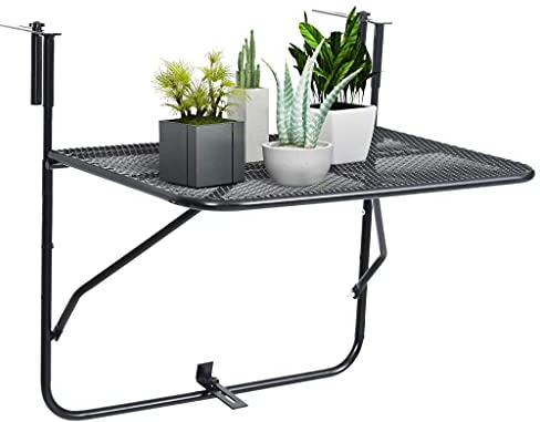 Wakects Balkonhängetisch 60x40 cm Klapptisch Balkon Hängetisch wetterfest Schwarz Stahl Gitter-Design Outdoor-Balkon Tisch