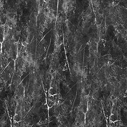FENTIS Papier Peint Effet Marbre Noir Auto-adhésif Autocollant Brillant Papier de Contact Pailleté Film de Vinyle en Plastique à dos Collant Étanche Rouleau Facile à Enlever pour la Cuisine 40x300cm