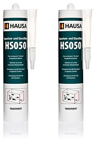 HAUSA Aquarium Silicone Verre Silicone HS050 Colle et mastic silicone professionnels pour aquariums terrariums et constructions en verre Résistant à l'eau douce et à l'eau de mer 2x310ml transparente