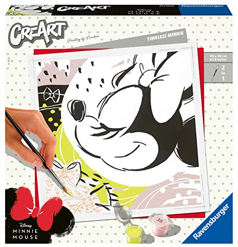 Ravensburger – CreArt Format carré 20x20 cm – Timeless Minnie/Disney Minnie Mouse – Loisir créatif – Peinture par numéros – Adulte - Activité créative – Dès 12 Ans – 20126 – Version française