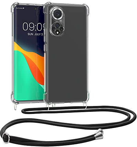 kwmobile Coque Collier Compatible avec Huawei Nova 9 Coque - Housse de Protection en TPU avec Cordon Sangle - Noir-Transparent
