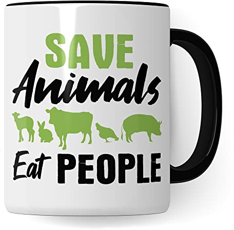 Tasse Vegan Spruch, Geschenk für Veganer & Veganerin Kaffeetasse Motiv, Kaffeebecher Veganismus vegane Ernährung, Save Animals Eat People Witz Geschenkidee Becher