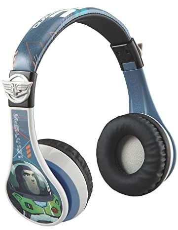 Disney Pixar Lightyear Kids Bluetooth Headphones, Wireless Headphones with Microphone Includes Aux Cord, Volume Reduced Kids Foldable Headphones for School, Home, or Travel