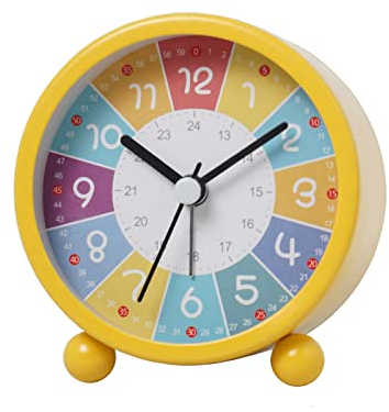 Kinderwecker, Analoge Wecker Ohne Ticken, Lernwecker Lernuhr Weckuhr Kinderuhr Quarzwecker, Kinder Wecker Mit Lautem Alarm Nachtlicht, Batteriebetriebene Weckuhr für Jungen und Mädchen (Gelb)