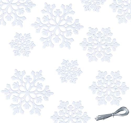 Weihnachtsbaumschmuck,30er Schneeflocken Deko,Christbaumschmuck mit Silbernes Seil,für Weihnachtsbaum Anhänger&Weihnachtsdeko,Weiß