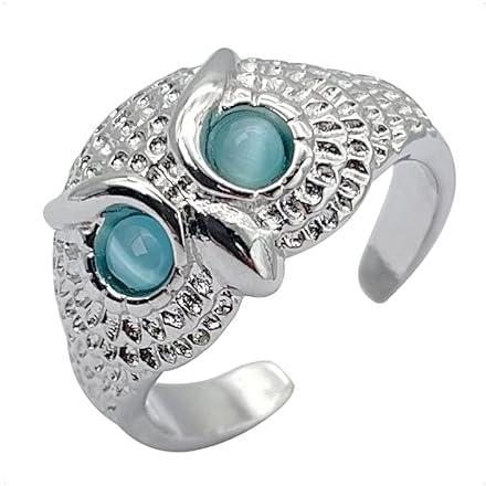 KONFEN Ring Verstellbar Silber Herren Damen, Fidget Ring Offen Eule Mondstein Ringe Men Women Zeigefinger Verstellbare, Fußringe Zweifingerring Vintage Retro Daumenring Ring Männer Modeschmuck