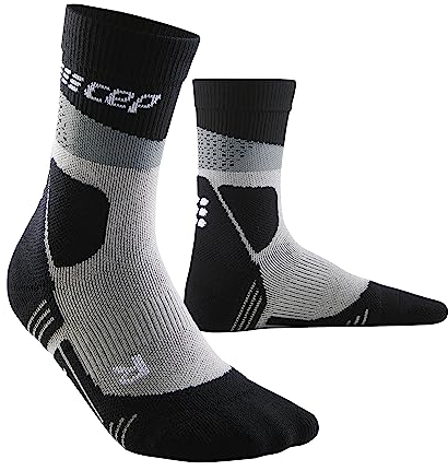 CEP - HIKING MAX CUSHION COMPRESSION MERINO MID CUT SOCKS für Herren | Knöchellange Wandersocken mit Kompression | Trekkingsocken für optimale Trittsicherheit und Polsterung | Grey/Black| Gr. IV | L