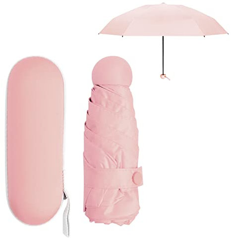Paraguas Plegable Mini para Mujer Hombre Niño, 6 Costillas Paraguas con Estuche, Portátil Paraguas Sol UV UPF50+, Paraguas Pequeño Lluvia Resistente Viento, Umbrella Compacta para Viaje Escuela