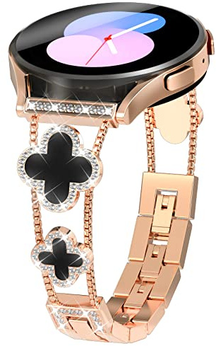 Pulsera Clover compatible con Samsung Galaxy de 440 mm, 42 mm, Watch 4 Classic 42 mm, 46 mm, reloj 540 mm, 44 mm, reloj 5pro 40 mm, 45 mm, lujosamente simple pulsera para mujer, diamantes sintéticos