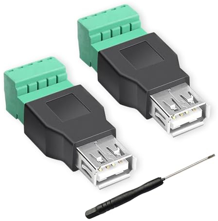 BRIEFCEC Lot de 2 adaptateurs USB 2.0 A mâle et femelle vers bornes à vis 5 broches