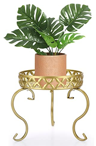 SUMTree Support pour plantes doré - Support pour pots de fleurs - Étagère de jardin - Décoration pour balcons, patios, patios, jardin (rond)