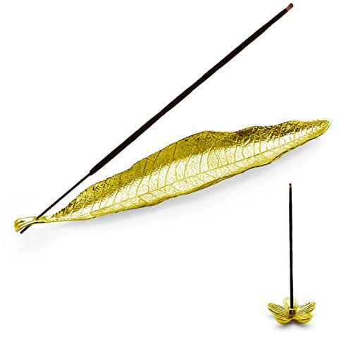 Incense Holders Ash Catchers, Small Size 8.6inch Gold Alloy Leaf Incense Burner Plate with Flower Tray