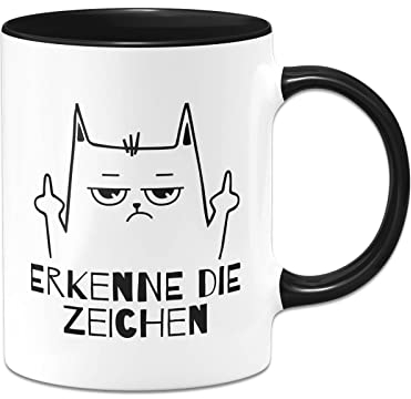 Tassenbrennerei Tasse - Erkenne die Zeichen - Kaffeetasse lustig mit Spruch - Bürotasse - Geschenk Kollegen, Kollegin - Abschiedsgeschenk (Schwarz)