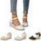 azaz Sandales Femme Été Confortable Sandales Compensées Mode Multiples Tressé Lin Chaussures Respirantes Bout Rond Fermé Sandales Décontractées Respirantes Semelles Épaisses Compensées Chaussons