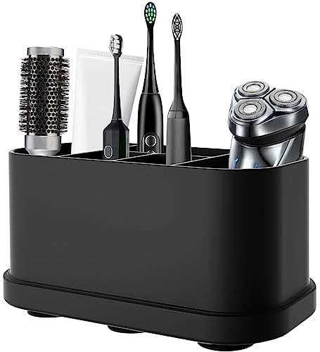 Towviy Organizador Cepillos de Dientes, Portacepillos de Dientes Soporte de Pasta de Dientes, Antideslizante, con Ventosa en Base, Organizador Porta Cepillos de Dientes para Encimera de Baño Negro